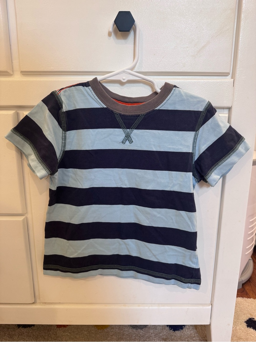 Hanna Andersson Navy & Light Blue Striped Short Sleeve Tee